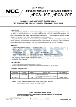 UPC2723T datasheet - VARIABLE GAIN AMPLIFIER SILICON MMIC FOR TRANSMITTER AGC OF DIGITAL CELLULAR TELEPHONE