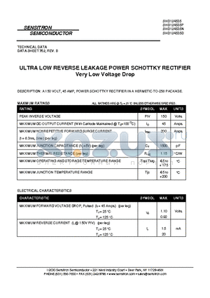 SHD124535 datasheet - ULTRA LOW REVERSE LEAKAGE POWER SCHOTTKY RECTIFIER Very Low Voltage Drop