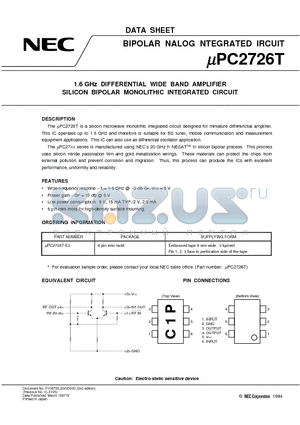 UPC2726T datasheet - 1.6 GHz DIFFERENTIAL WIDE BAND AMPLIFIER SILICON BIPOLAR MONOLITHIC INTEGRATED CIRCUIT