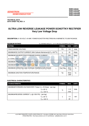 SHD124535P datasheet - ULTRA LOW REVERSE LEAKAGE POWER SCHOTTKY RECTIFIER