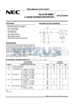 UPC2734GR datasheet - SILICON MMIC L-BAND DOWNCONVERTER