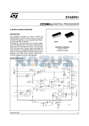 STABP01 datasheet - BASH DIGITAL PROCESSOR