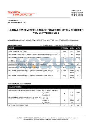 SHD124536 datasheet - ULTRA LOW REVERSE LEAKAGE POWER SCHOTTKY RECTIFIER