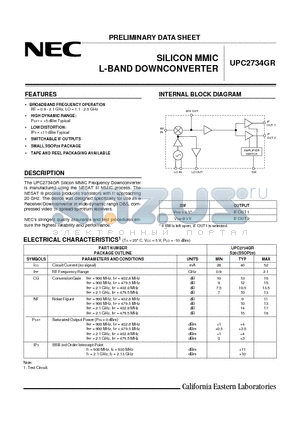 UPC2734GR-E1 datasheet - SILICON MMIC L-BAND DOWNCONVERTER