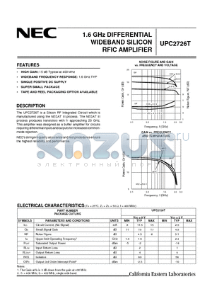 UPC2726T-E3 datasheet - 1.6 GHz DIFFERENTIAL WIDEBAND SILICON WIDEBAND SILICON