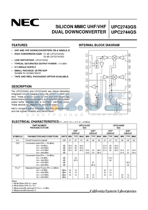 UPC2743GSG20 datasheet - SILICON MMIC UHF/VHF DUAL DOWNCONVERTER