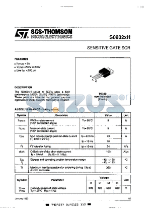 S0802XH datasheet - SENSITIVE GATE SCR