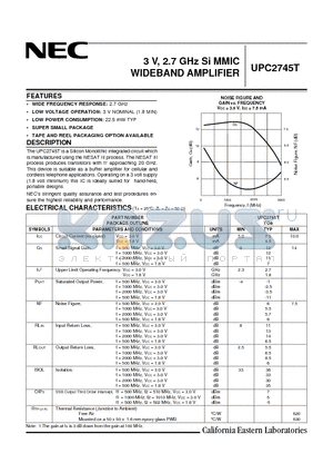 UPC2745T-E3 datasheet - 3 V, 2.7 GHz Si MMIC WIDEBAND AMPLIFIER