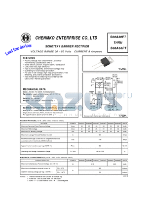 S08A30PT datasheet - SCHOTTKY BARRIER RECTIFIER