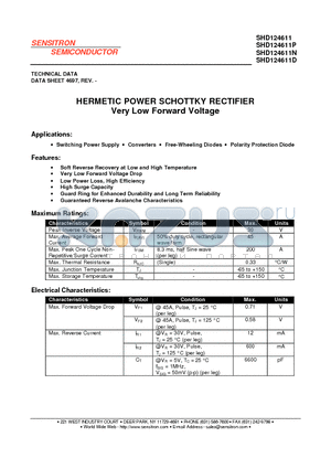 SHD124611 datasheet - HERMETIC POWER SCHOTTKY RECTIFIER Very Low Forward Voltage