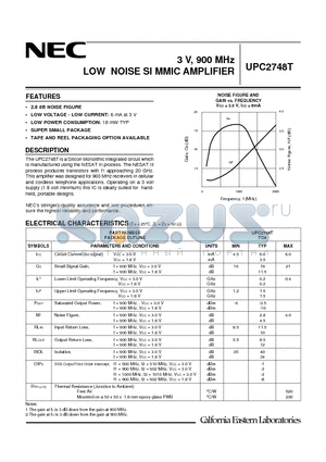 UPC2748T-E3 datasheet - 3 V, 900 MHz LOW NOISE SI MMIC AMPLIFIER