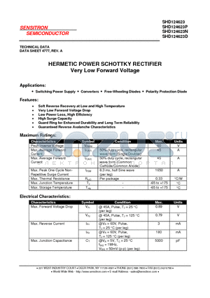 SHD124623 datasheet - HERMETIC POWER SCHOTTKY RECTIFIER Very Low Forward Voltage