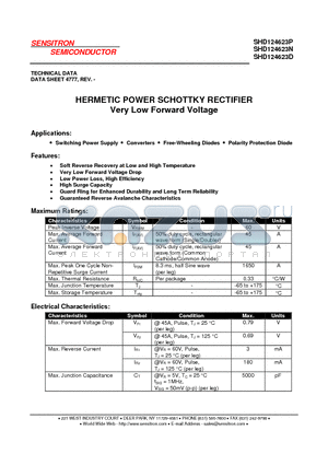 SHD124623D datasheet - HERMETIC POWER SCHOTTKY RECTIFIER Very Low Forward Voltage