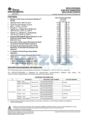 SN74LVCHR16245ALR datasheet - 16-BIT BUS TRANSCEIVER WITH 3-STATE OUTPUTS