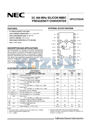 UPC2753GR datasheet - 3V, 400 MHz SILICON MMIC FREQUENCY CONVERTER