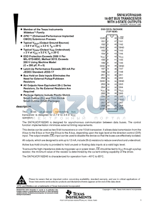 SN74LVCR162245DL datasheet - 16-BIT BUS TRANSCEIVER WITH 3-STATE OUTPUTS