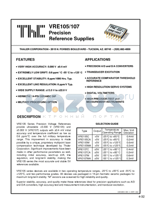 VRE105M datasheet - Precision Reference Supplies