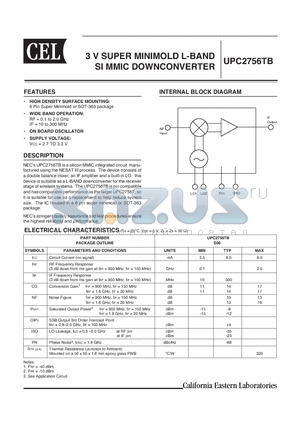 UPC2756TB datasheet - 3 V SUPER MINIMOLD L-BAND SI MMIC DOWNCONVERTER