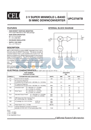 UPC2756TB-E3-A datasheet - 3 V SUPER MINIMOLD L-BAND SI MMIC DOWNCONVERTER