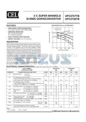 UPC2757TB-E3-A datasheet - 3 V, SUPER MINIMOLD SI MMIC DOWNCONVERTER