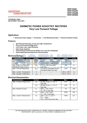 SHD124668P datasheet - HERMETIC POWER SCHOTTKY RECTIFIER Very Low Forward Voltage