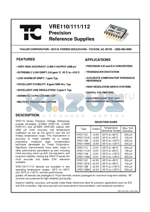 VRE110 datasheet - Precision Reference Supplies