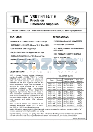 VRE114C datasheet - Precision Reference Supplies