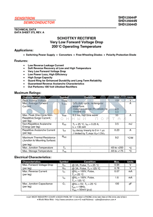 SHD125044D datasheet - SCHOTTKY RECTIFIER