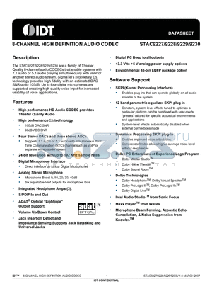 STAC9228X3TAEYYX datasheet - 8-CHANNEL HIGH DEFINITION AUDIO CODEC