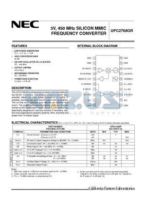 UPC2768GR datasheet - 3V, 450 MHz SILICON MMIC FREQUENCY CONVERTER