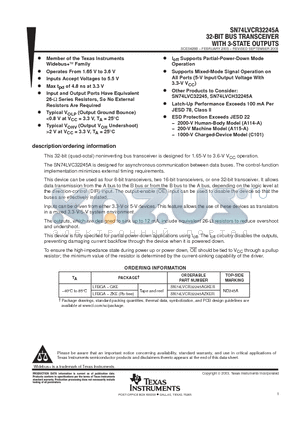 SN74LVCR32245AZKER datasheet - 32-BIT BUS TRANSCEIVER WITH 3-STATE OUTPUTS