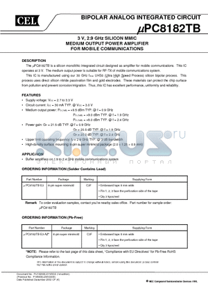 UPC2771TB datasheet - 3 V, 2.9 GHz SILICON MMIC MEDIUM OUTPUT POWER AMPLIFIER FOR MOBILE COMMUNICATIONS