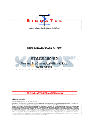 STAC9460S datasheet - Two and Six-Channel, 24-Bit, 192 kHz Audio Codec