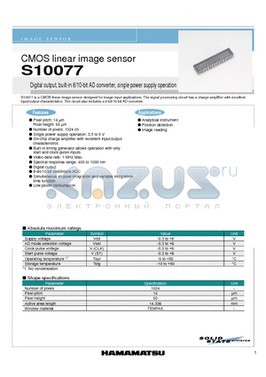 S10077 datasheet - CMOS linear image sensor Digital output, built-in 8/10-bit AD converter, single power supply operation