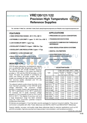 VRE121C datasheet - Precision High Temperature Reference Supplies