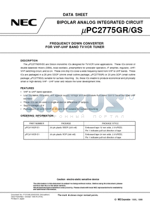 UPC2775GS datasheet - FREQUENCY DOWN CONVERTER FOR VHF-UHF BAND TV/VCR TUNER