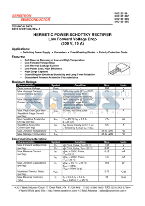 SHD125136D datasheet - HERMETIC POWER SCHOTTKY RECTIFIER