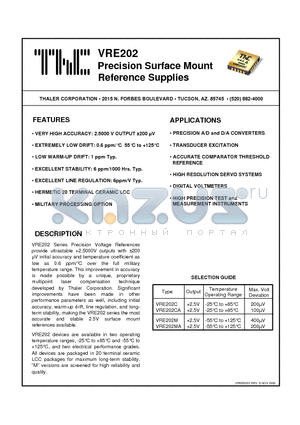 VRE202 datasheet - Precision Surface Mount Reference Supplies