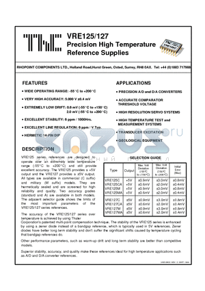 VRE127M datasheet - Precision High Temperature Reference Supplies