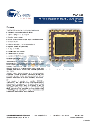 STAR1000 datasheet - 1M Pixel Radiation Hard CMOS Image Sensor