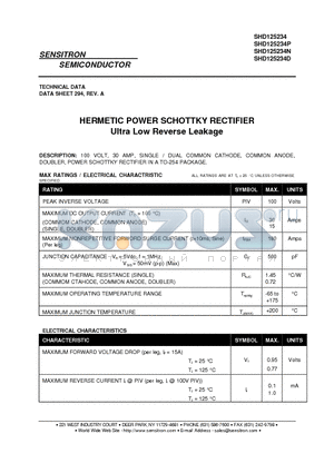 SHD125234D datasheet - HERMETIC POWER SCHOTTKY RECTIFIER