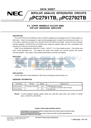 UPC2792TB-E3 datasheet - 5 V, SUPER MINIMOLD SILICON MMIC VHF-UHF WIDEBAND AMPLIFIER