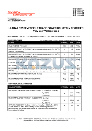 SHD125236 datasheet - ULTRA LOW REVERSE LEAKAGE POWER SCHOTTKY RECTIFIER