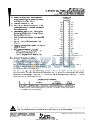 SN74LVCZ161284A datasheet - 19-BIT IEEE 1284 TRANSLATION TRANSCEIVER WITH ERROR-FREE POWER UP