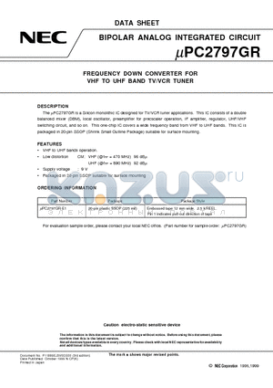 UPC2797GR-E1 datasheet - FREQUENCY DOWN CONVERTER FOR VHF TO UHF BAND TV/VCR TUNER