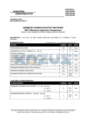 SHD125244D datasheet - HERMETIC POWER SCHOTTKY RECTIFIER