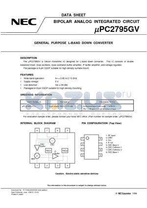 UPC2795GV-E1 datasheet - GENERAL PURPOSE L-BAND DOWN CONVERTER