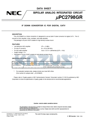 UPC2798GR-E1 datasheet - IF DOWN CONVERTOR IC FOR DIGITAL CATV