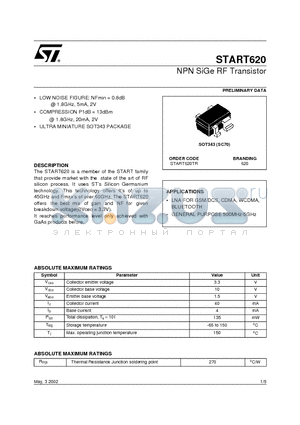 START620 datasheet - NPN SiGe RF Transistor