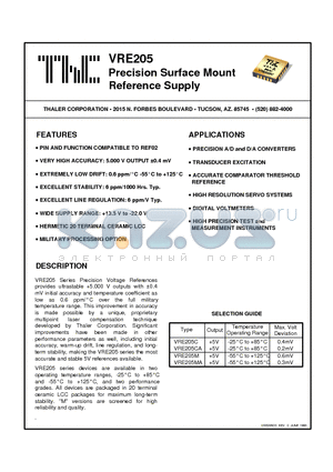 VRE205C datasheet - Precision Surface Mount Reference Supply